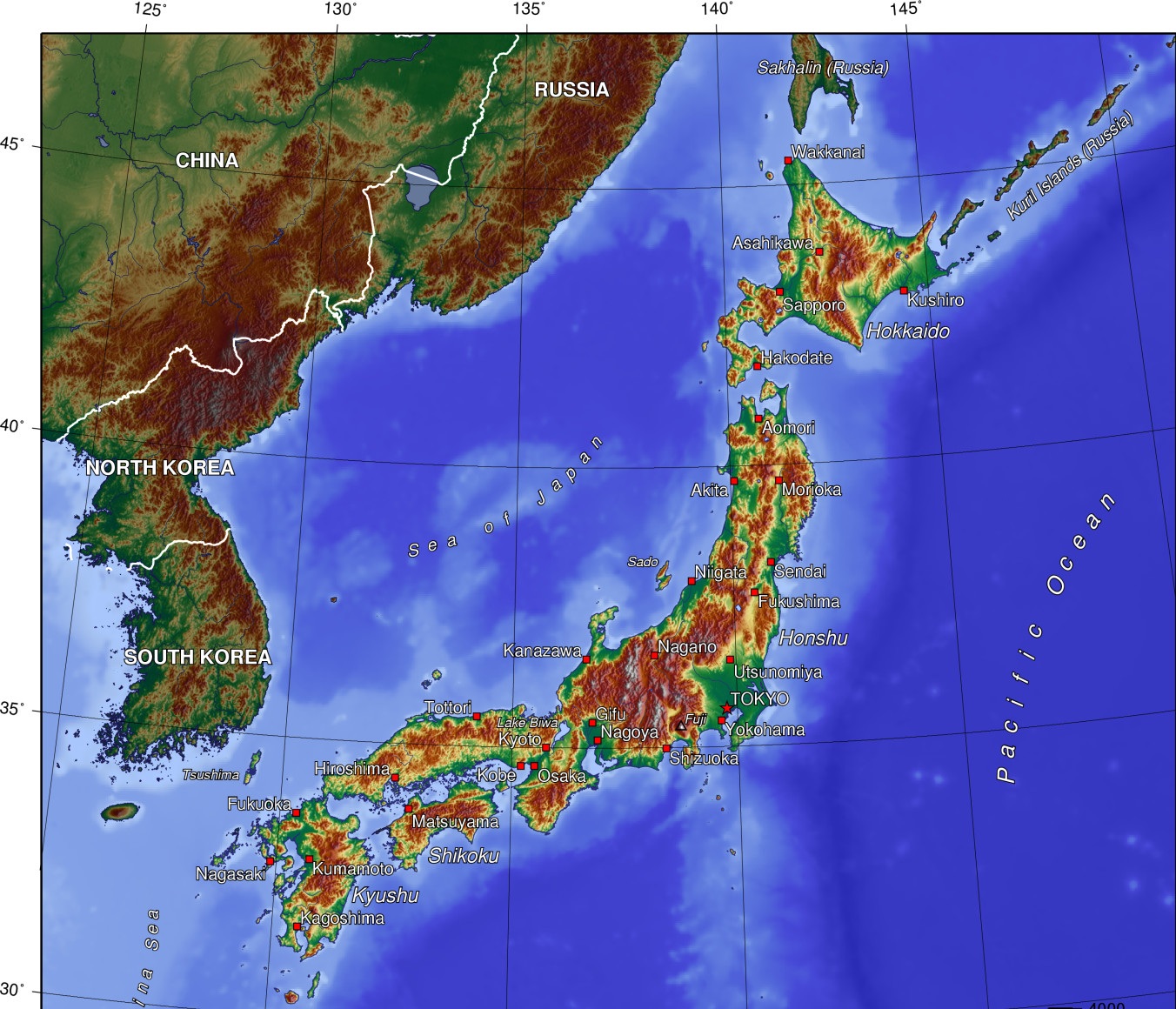 Физико географическая карта Японии